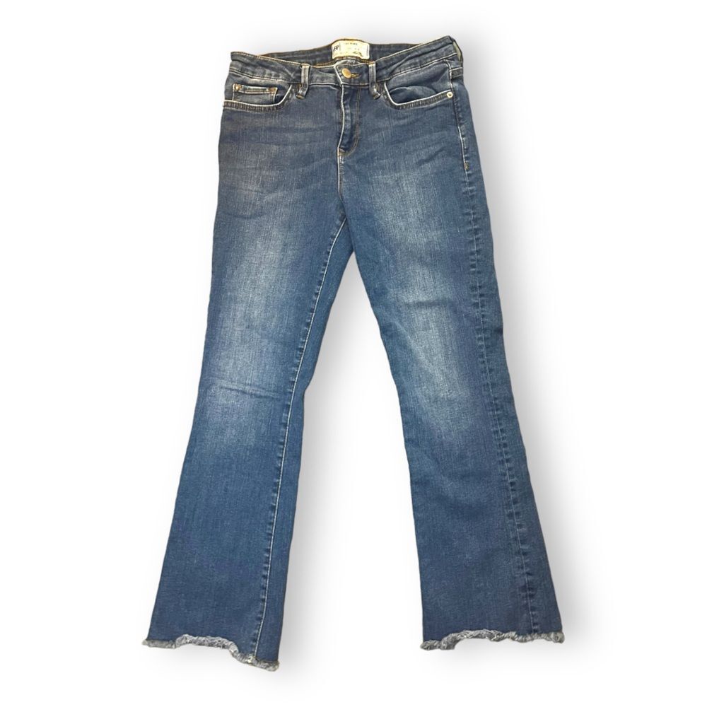 Free People High Rise Fringe Crop Jeans 61502-16515125  Size 28 Raw Hem